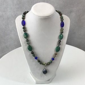 Semi precious stone beaded necklace blue green